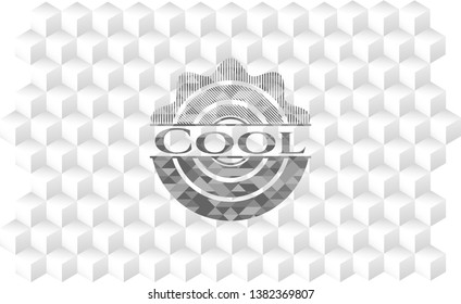 Cool grey badge with geometric cube white background