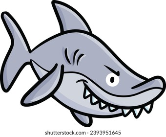 Cool grey shark smiling cartoon illustration
