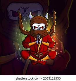 The cool grim with the spell esport logo design of illustration