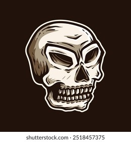 cool grind angry colored skull face isolated vintage classic hand draw design illustration