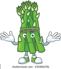 Cool Grinning of asparagus mascot cartoon style