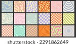 Cool Groovy Art Texture Vector Design. Trendy Y2k Geometric Pattern. Abstract Colorful Background. Vintage Backdrop. 