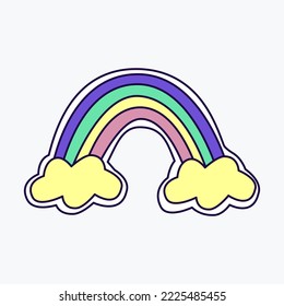 Cool groovy girly retro sticker with rainbow. Geek hipster vaporwave stickers. Flat Vector illustration of y2k , 90s graphic design badge on white background