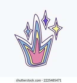 Cool groovy girly retro sticker with crown and stars. Geek hipster vaporwave stickers. Flat Vector illustration of y2k , 90s graphic design badge on white background