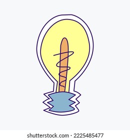 Cool groovy girly retro sticker with lightbulb . Geek hipster vaporwave stickers. Flat Vector illustration of y2k , 90s graphic design badge on white background