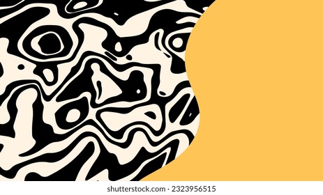 Plantilla de banner horizontal de groovy frío. Fondo de mármol abstracto con espacio para copiar. Diseño de moda tarjeta de visita, invitación, tarjeta de regalo, volante, folleto en tonos amarillos, negros y beige.