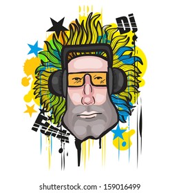 Cool grunge DJ guy with sunglasses and headphones