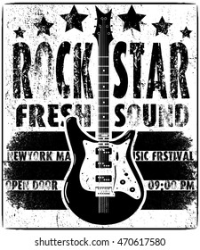 Cool grunge hand drawn electric guitar with distorted text in it. Rock Star. EPS10 vector image.