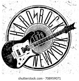 Cool grunge hand drawn electric guitar with distorted text in it. Rock Star