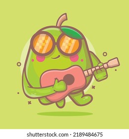cool guava fruit character mascot playing guitar isolated cartoon in flat style design
