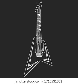 Cool guitar. Rock emblem for music festival. Heavy metall concert. T-shirt print, poster. Musical instrument. Badge, logo art