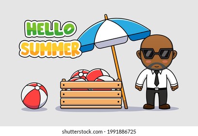 Cool guy with hello summer greeting banner
