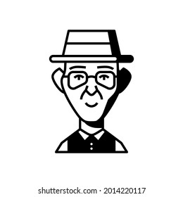 Cool guy oldman. Profile picture human avatar. Close up cartoon character. Face portrait illustration. Young and adult person avatar.