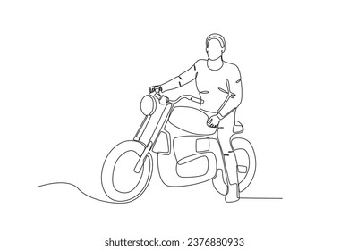 A cool guy on his bike. Bikers one-line drawing