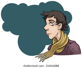 Cool guy portrait with speech bubble, vector illustration