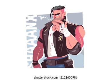 Cool guy shooter smoking cigarette vector illustration. Criminal person, undercover agent, hands in blood, male terrorist flat style. Crime concept. Isolated on white background