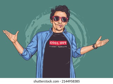 Cool guy t-shirt template wearing sunglasses illustration