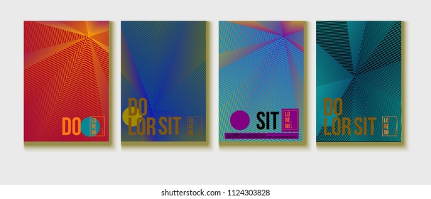 Cool Halftone Covers Set. Creative Corporate Identity Design. Futuristic Pattern, Fluid Business Backgrounds. Trendy Neon Halftone Covers Set. Neon Colored Lines, Bright Hipster Design.