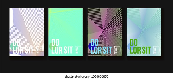 Cool Halftone Covers Set. High-tech Corporate Identity. Futuristic Pattern, Fluid Business Backgrounds. VIP Print Halftone Minimal Covers. Vector Iridescent Science Poster Design.