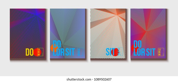 Cool Halftone Covers Set. High-tech Corporate Identity. Futuristic Pattern, Abstract Business Backgrounds. Trendy Neon Halftone Covers Set. Neon Colored Lines, Bright Hipster Design.