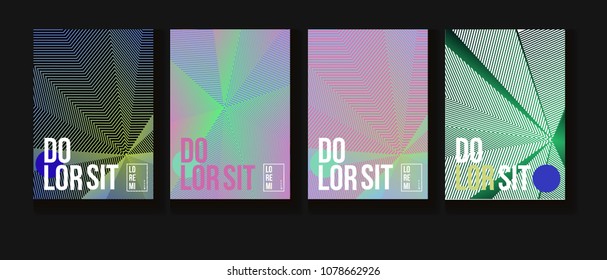 Cool Halftone Covers Set. Simple Corporate Identity Design. Futuristic Pattern, Abstract Business Backgrounds. Trendy Neon Halftone Covers Set. Neon Colored Bright Shapes, Glitch Design.