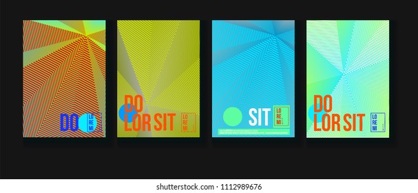 Cool Halftone Covers Set. Simple Corporate Identity Design. Futuristic Pattern, Fluid Business Backgrounds. Contrast Halftone Covers Template. Neon Colored Iridescent Print Design.