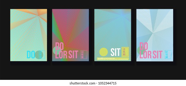 Cool Halftone Covers Set. Trendy Blend Lines Corporate Identity. Futuristic Abstract Geometric Business Backgrounds. VIP Print Halftone Minimal Covers. Neon Colored Lines, Bright Hipster Design.