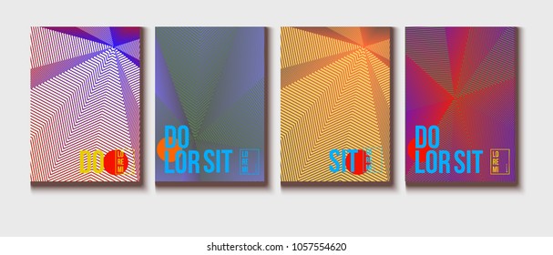 Cool Halftone Covers Set. Trendy Blend Lines Corporate Identity. Futuristic Pattern, Abstract Business Backgrounds. Contrast Halftone Covers Template. Neon Colored Lines, Bright Hipster Design.