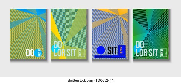 Cool Halftone Covers Set. Trendy Blend Lines Corporate Identity. Futuristic Pattern, Geometric Business Backgrounds. Contrast Halftone Covers Template. Neon Colored Iridescent Print Design.