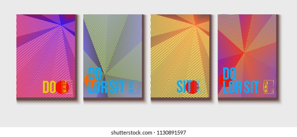 Cool Halftone Covers Set. Trendy Blend Lines Corporate Identity. Futuristic Pattern, Geometric Business Backgrounds. Contrast Halftone Covers Template. Neon Colored Bright Shapes, Glitch Design.