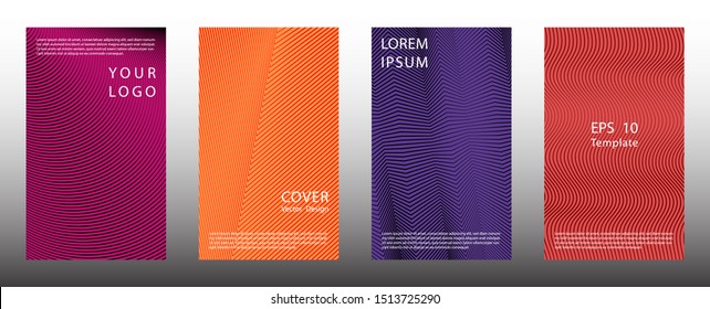 Cool halftone gradient cover page templates vector set. Business graphic design. Banner halftone backgrounds collection. Report covers with lines, curves geometry. Gradient elements.