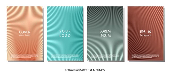 Cool halftone gradient cover page templates vector set. Business graphic design. Placard halftone lines backgrounds set. Folder minimal geometric cover layouts. Gradient elements.