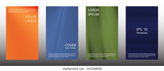 Cool halftone lines cover page templates vector set. Geometric graphic design. Banner halftone backgrounds collection. Brochure covers with lines, curves geometry. Company identity.