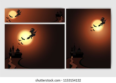 Cool Halloween background with witch full moon and space for your text and design 