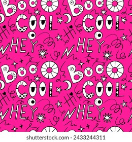 Cool Halloween Doodles Vector Patrón sin fisuras