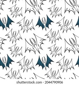 Cool Halloween seamless pattern with doodle bats. Festive print for scary party design. Ornament for wallpaper, wrapping paper, napkins, utensils, tablecloths. Background for greeting card, invitation