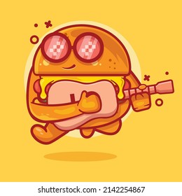 cool hamburger food character mascot playing guitar isolated cartoon in flat style design 