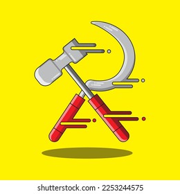 cool hammer and sickle building tool flat cartoon