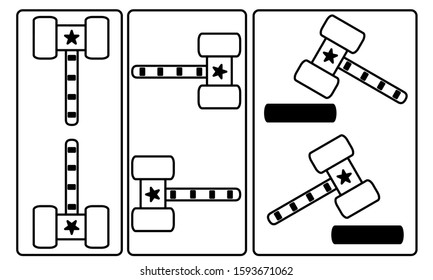 cool hammer trial icon, with various directions and positions. set part 4.