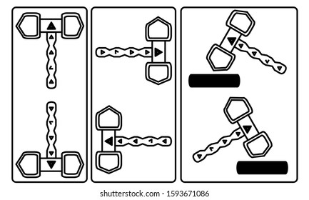 cool hammer trial icon, with various directions and positions. set part 7.