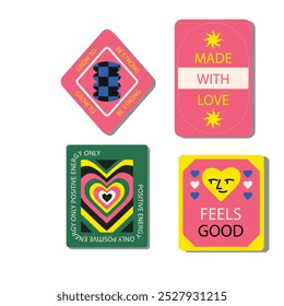 Cool Hand Drawn Groovy Retro Stickers Set. Trendy Y2k Smile Patches Vector Design. Pop Art Print Labels.