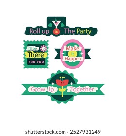 Cool Hand Drawn Groovy Retro Stickers Set. Trendy Y2k Smile Patches Vector Design. Pop Art Print Labels.
