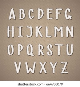 Cool hand drawn light beige alphabet signs' set in vintage style on the beige color textured backgrounds