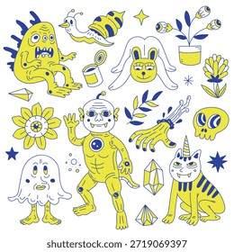 Cool Hand Drawn Monster Doodle Element Sticker Collection