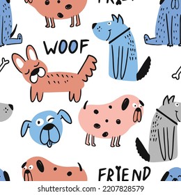 cool hand drawn pattern with dogs . Seamless comic pattern for textiles, baby clothes, wrapping paper and more.
