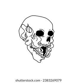 Cool Hand Drawn Tattoo Skull Sketch,Vector Design,skull with fire, tattoo or logo idea
