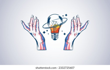 cool hand holding lamp vector illustration design. the hands of artists full of inspiration and broad artistic insights. light symbol