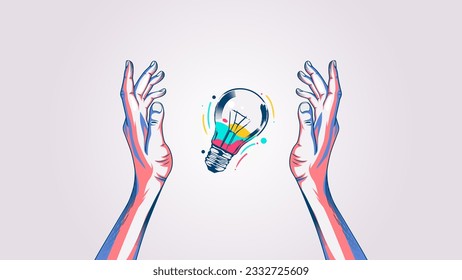 cool hand holding lamp vector illustration design. the hands of artists full of inspiration and broad artistic insights. light symbol