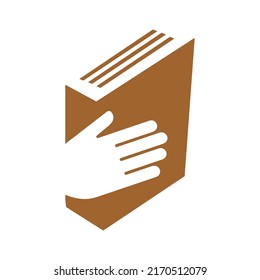 cool hand with simple books Logo icon for bookkeeping service vector bookkeeper sign in circle style illustration
