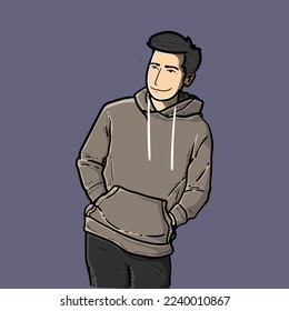 Cool Handsome man with good pose Purple Background vector modern illustration